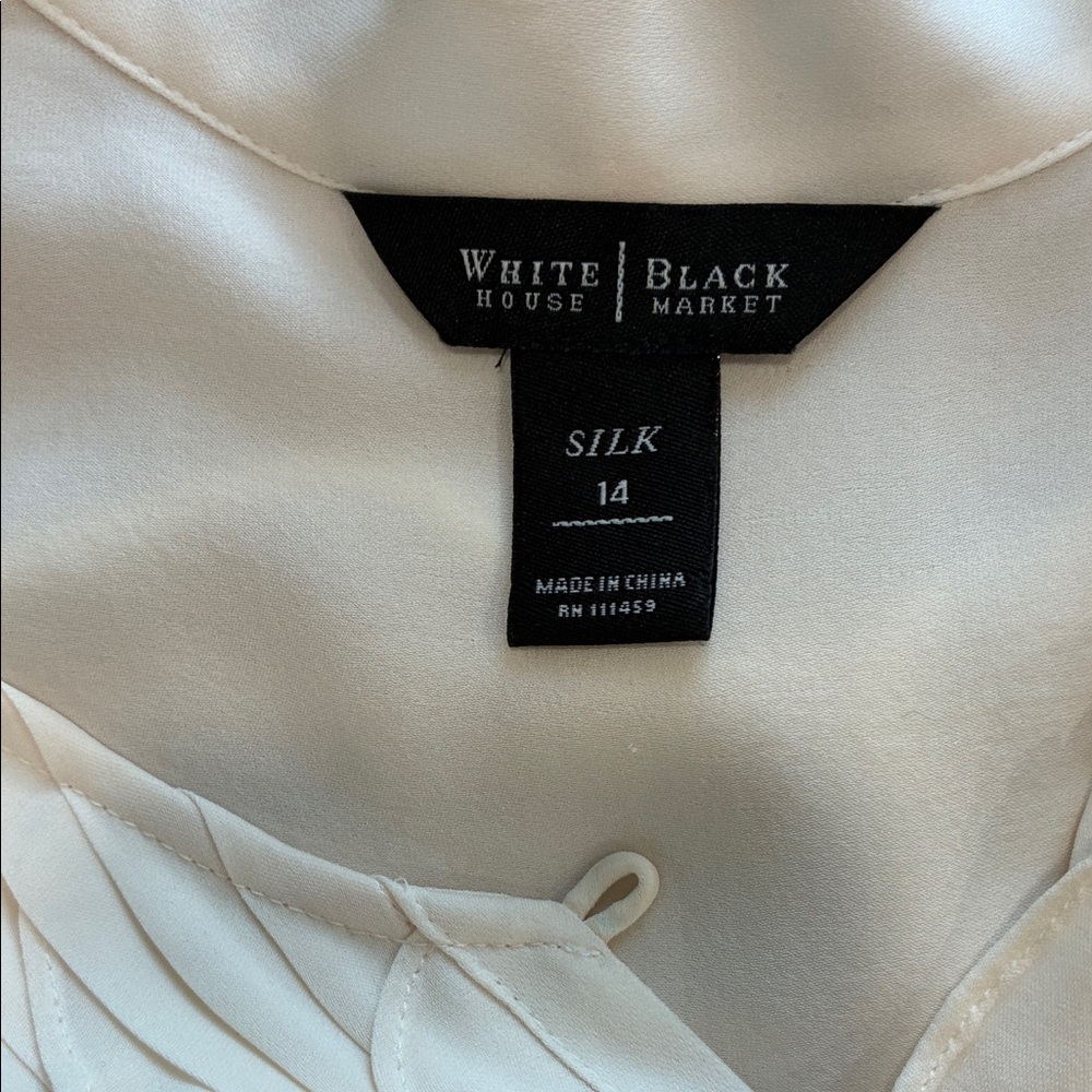 White House Black Market Silk Ivory Ruffle Front Sleeveless Blouse - Picture 5 of 6